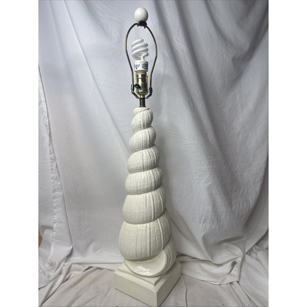 Vintage 1980s Hollywood Regency Spiral Seashell Form Plaster Table Lamp 32"